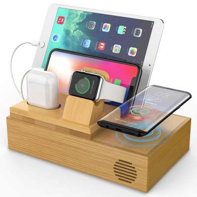 Bamboo Wireless Charging Station for Multiple Devices Mobile Phone USB Charging Station for Apple, Samsung