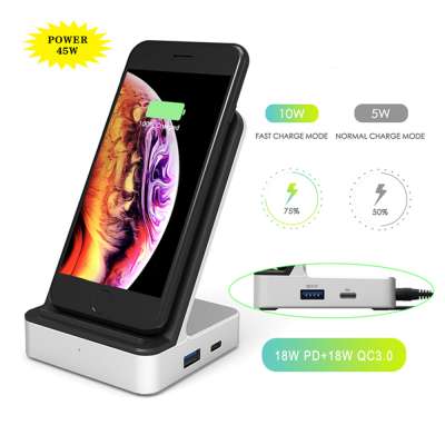 PD Type-c All in One Adaptor QC 3.0 USB Hub Wireless Charger Charging Station for iPhone, Samsung, P20